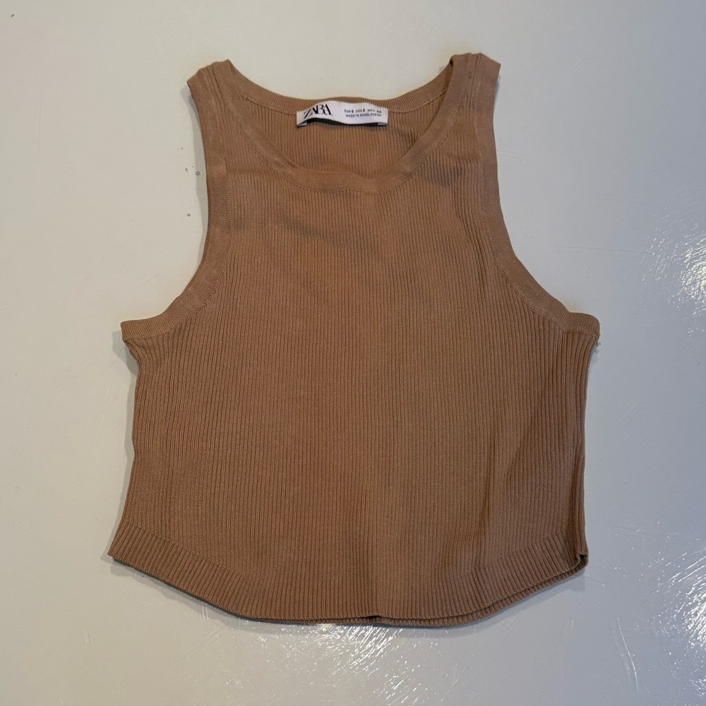 Zara Camel Ribbed Tank Top